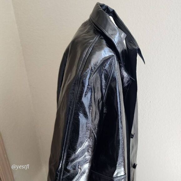 NWT nasty gal Premium Faux Leather Vinyl Mac trench Coat black 14 - Picture 3 of 8